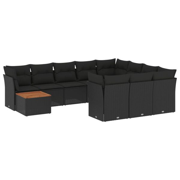 vidaXL Salon de jardin 11 pcs avec coussins noir r&eacute;sine tress&eacute;e