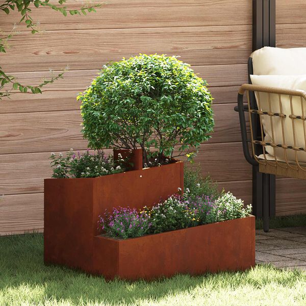vidaXL Cache-pot de jardin Marron 60 x 60 x 50 cm Acier patin&eacute;