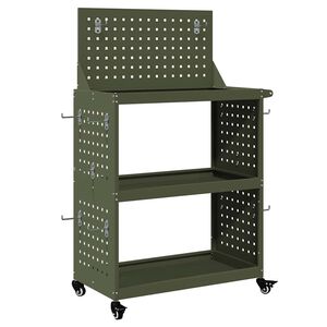 vidaXL Chariot &agrave; outils avec &eacute;tag&egrave;re Vert olive 65 x 35 x 111 cm