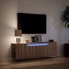 vidaXL Meuble TV mural avec lumi&egrave;res LED ch&ecirc;ne marron 135x31x39,5 cm