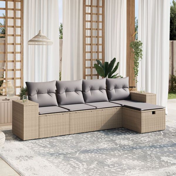 vidaXL Salon de jardin avec coussins 5pcs m&eacute;lange beige r&eacute;sine tress&eacute;e