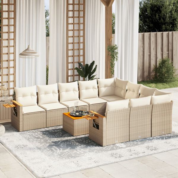 vidaXL Salon de jardin 11 pcs avec coussins beige r&eacute;sine tress&eacute;e