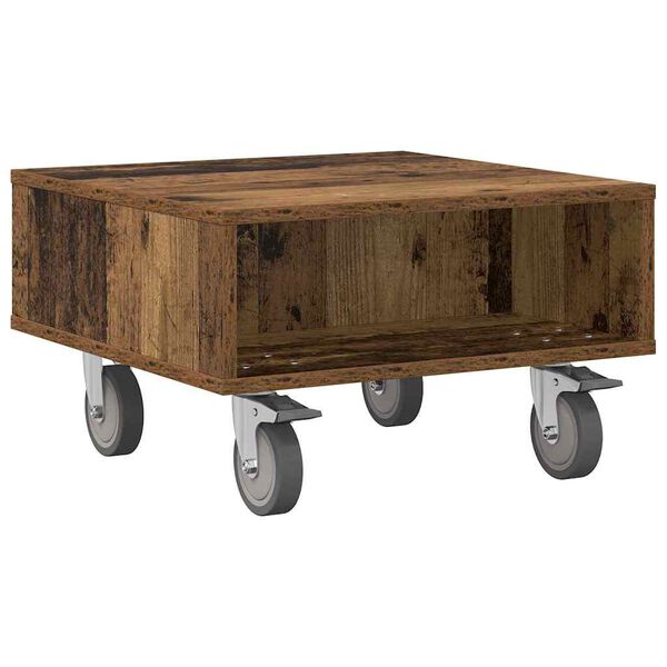vidaXL Table d'appoint avec roues Bois ancien 50,5 x 50 x 30 cm