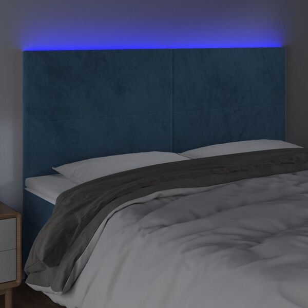 vidaXL T&ecirc;te de lit &agrave; LED Bleu fonc&eacute; 180x5x118/128 cm Velours