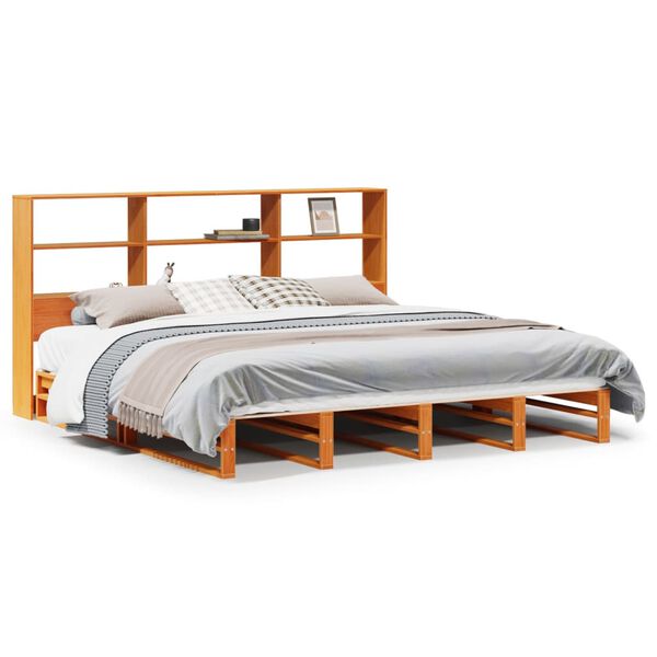 vidaXL Lit biblioth&egrave;que sans matelas cire marron 180x200cm bois massif