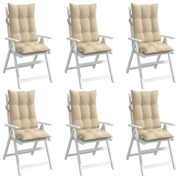 vidaXL Coussins de chaise à dossier haut lot de 6 beige tissu oxford
