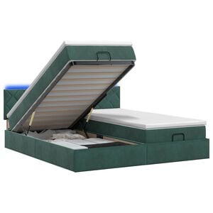 vidaXL Lit coffre avec matelas et LED Vert fonc&eacute; 180 x 200 cm Velours