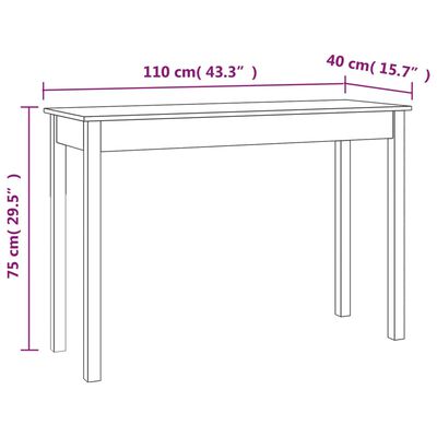vidaXL Table console Gris 110x40x75 cm Bois massif de pin