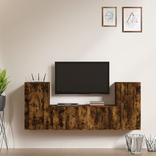 vidaXL Ensemble de meubles TV 4 pcs Ch&ecirc;ne fum&eacute; Bois d'ing&eacute;nierie