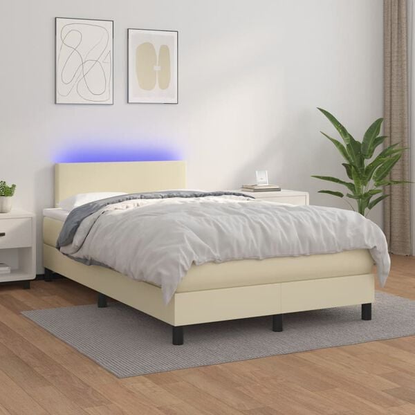 vidaXL Sommier &agrave; lattes de lit et matelas et LED Cr&egrave;me 120x200 cm