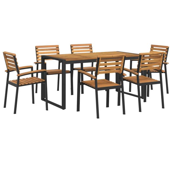 vidaXL Ensemble &agrave; manger de jardin 7 pcs bois d'acacia solide et m&eacute;tal