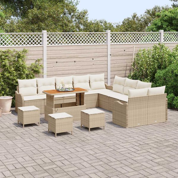 vidaXL Ensemble de canap&eacute; de jardin 14 pcs Beige polyrotin
