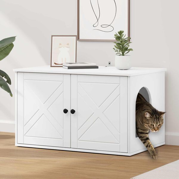 vidaXL Maison pour chat Blanc 85 x 55 x 50,5 cm Bois d'ing&eacute;nierie