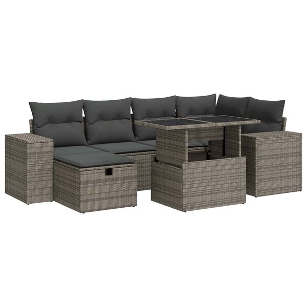 vidaXL Salon de jardin 8 pcs avec coussins gris r&eacute;sine tress&eacute;e