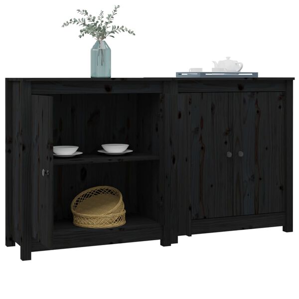 vidaXL Buffets 2 pcs noir 70x35x80 cm bois massif de pin