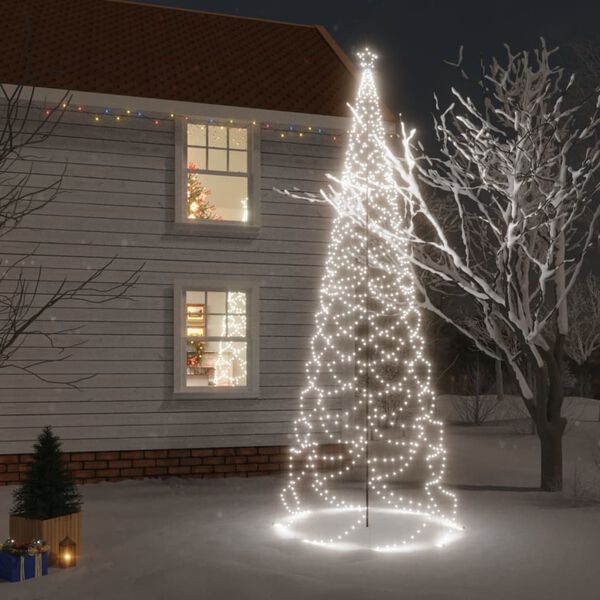 vidaXL Arbre de No&euml;l avec poteau en m&eacute;tal 1400 LED blanches froides 5m