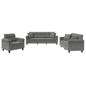 vidaXL Ensemble de canap&eacute;s 3 pcs coussins Gris fonc&eacute; Tissu microfibre