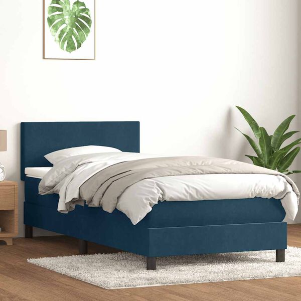 vidaXL Sommier &agrave; lattes de lit et matelas bleu fonc&eacute; 80x210 cm velours