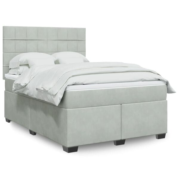 vidaXL Sommier &agrave; lattes de lit et matelas Gris clair 160x200cm Velours