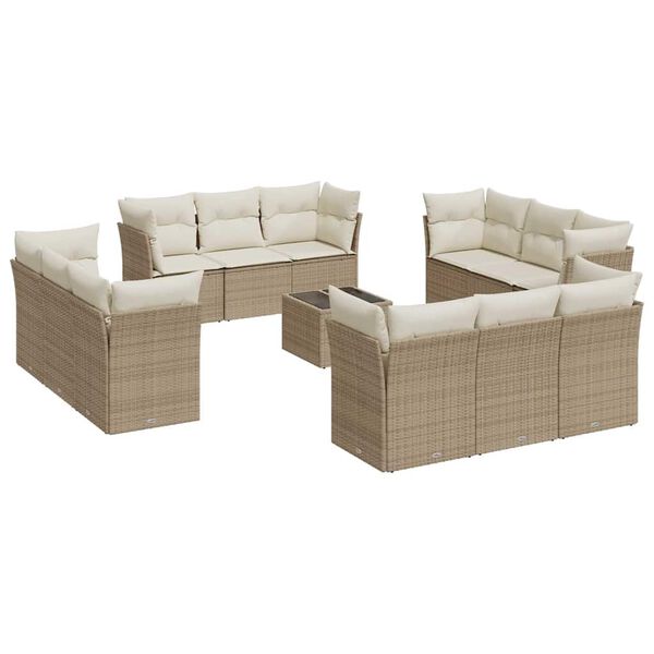 vidaXL Salon de jardin avec coussins 13 pcs beige r&eacute;sine tress&eacute;e
