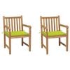 vidaXL Chaises de jardin lot de 2 avec coussins vert vif Teck massif