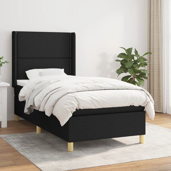 vidaXL Sommier &agrave; lattes de lit avec matelas Noir 90x190 cm Tissu