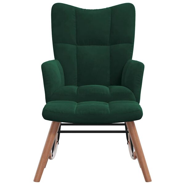 vidaXL Chaise &agrave; bascule avec repose-pied Vert fonc&eacute; Velours