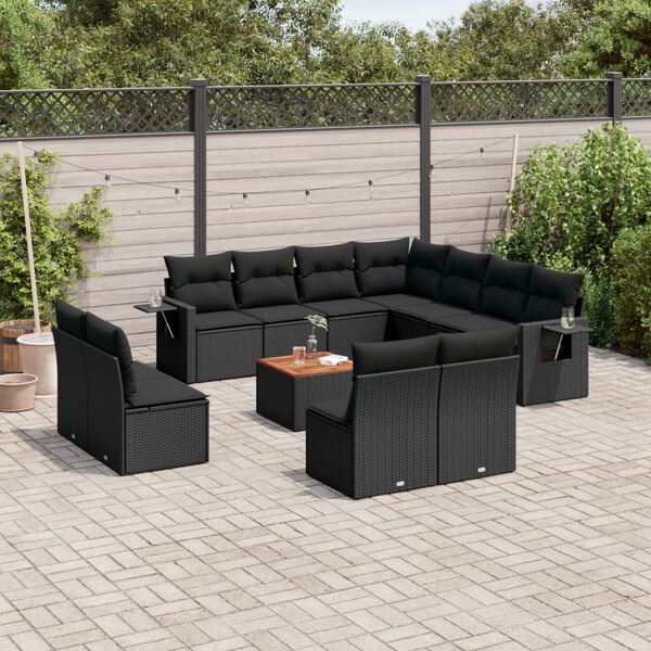 vidaXL Salon de jardin 12 pcs avec coussins noir r&eacute;sine tress&eacute;e