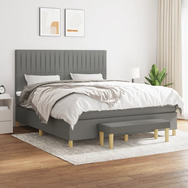 vidaXL Sommier &agrave; lattes de lit avec matelas Gris fonc&eacute; 160x200cm Tissu