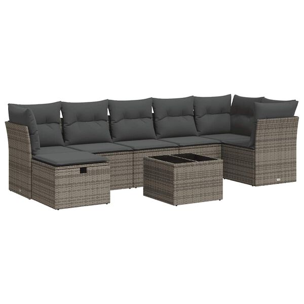 vidaXL Salon de jardin 8 pcs avec coussins gris résine tressée