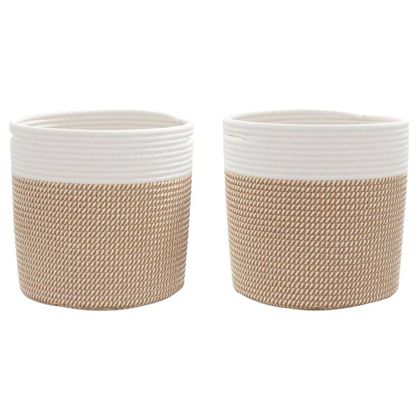 vidaXL Paniers de rangement 2 pcs marron et blanc Ø28x28 cm coton