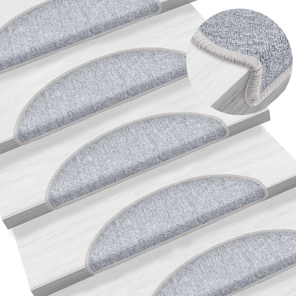 vidaXL Tapis d'escalier 10 pi&egrave;ces 56 x 17 x 3 cm Gris clair Demi-rond