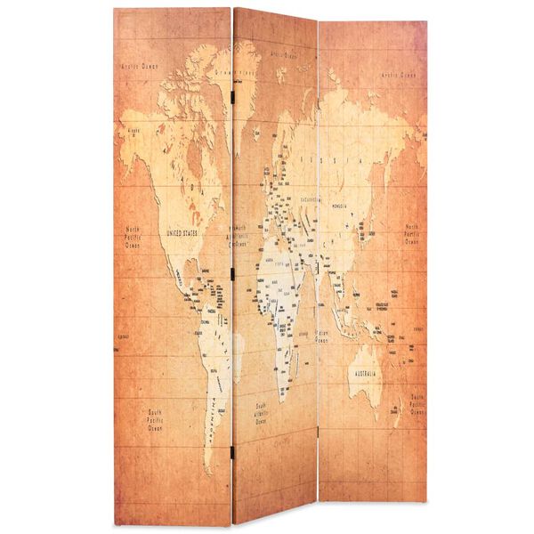 vidaXL Cloison de s&eacute;paration pliable 120 x 170 cm Carte du monde Jaune