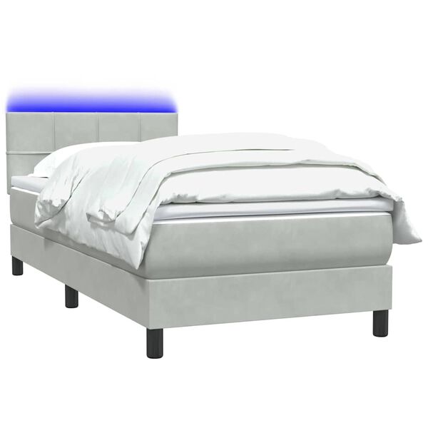 vidaXL Sommier &agrave; lattes de lit et matelas et LED gris clair 80x210 cm velours