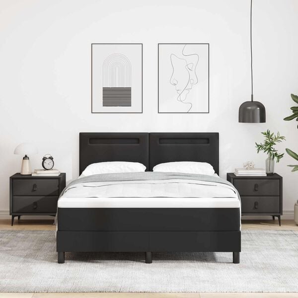 vidaXL Lit &agrave; ressorts avec matelas Noir 140 x 190 cm Simili cuir