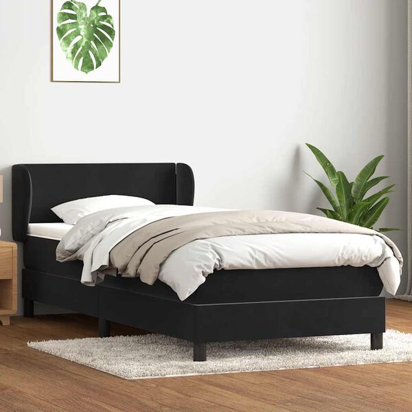 vidaXL Sommier &agrave; lattes de lit avec matelas noir 90x210 cm velours