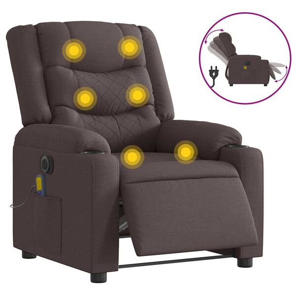 vidaXL Fauteuil de massage inclinable électrique Marron foncé Tissu