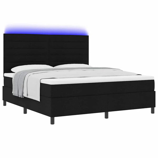 vidaXL Lit &agrave; ressorts avec matelas avec LED Noir 180 x 200 cm tissu