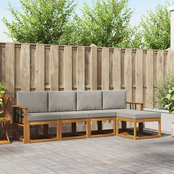 vidaXL Ensemble de canap&eacute;s d'ext&eacute;rieur 5 pcs Gris Naturel et Clair