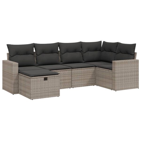 vidaXL Salon de jardin 6 pcs avec coussins gris r&eacute;sine tress&eacute;e
