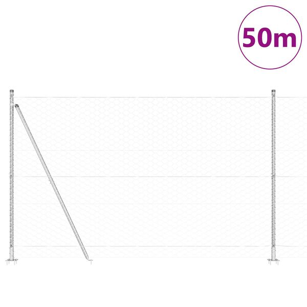 vidaXL Poteau de clôture. Argenté 50 x 1,5 m (maille 50 mm) Acier