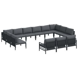 vidaXL Ensemble de canap&eacute; de jardin avec coussin 13 pcs Noir Acier