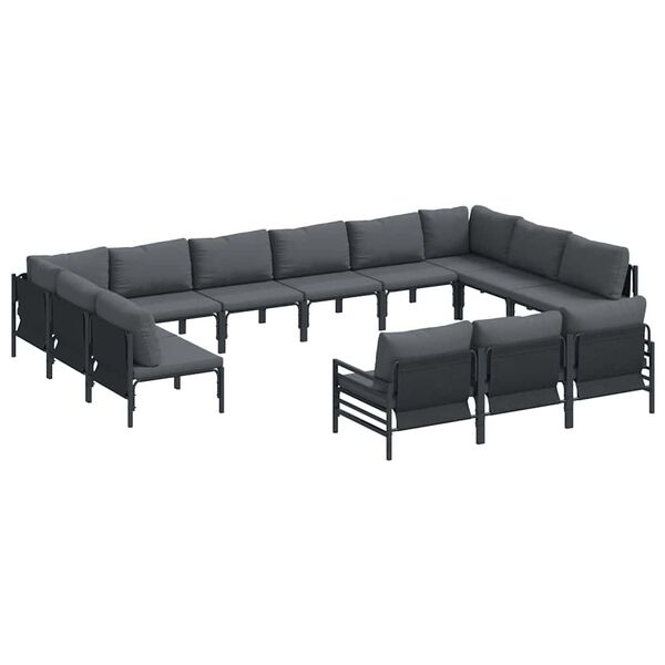 vidaXL Ensemble de canap&eacute; de jardin avec coussin 13 pcs Noir Acier