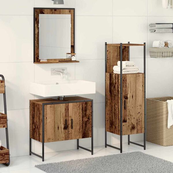vidaXL Ensemble de mobilier de salle de bain avec &eacute;tag&egrave;re 3 pcs Marron