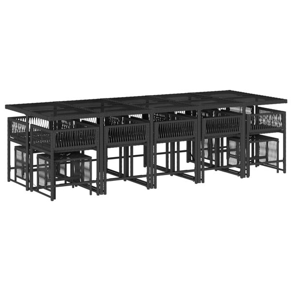 vidaXL Ensemble &agrave; manger de jardin 15 pcs coussins noir r&eacute;sine tress&eacute;e