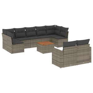 vidaXL Salon de jardin avec coussins 10 pcs gris r&eacute;sine tress&eacute;e