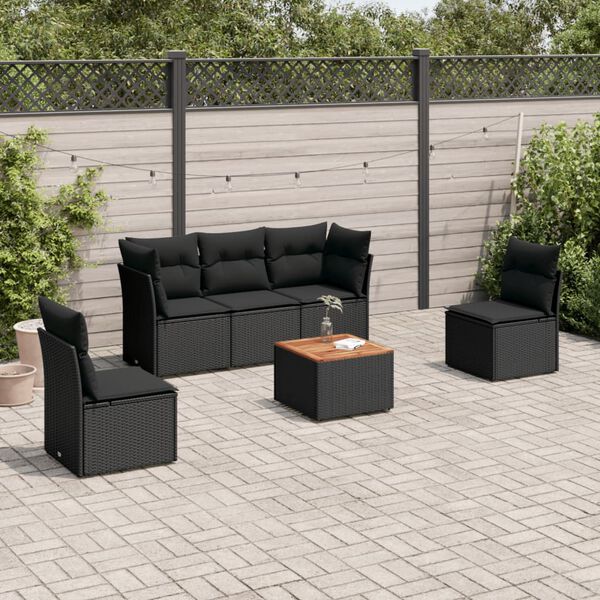 vidaXL Salon de jardin 6 pcs avec coussins noir r&eacute;sine tress&eacute;e