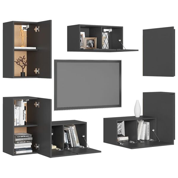 vidaXL Ensemble de meubles TV 7 pcs Gris Bois d&rsquo;ing&eacute;nierie