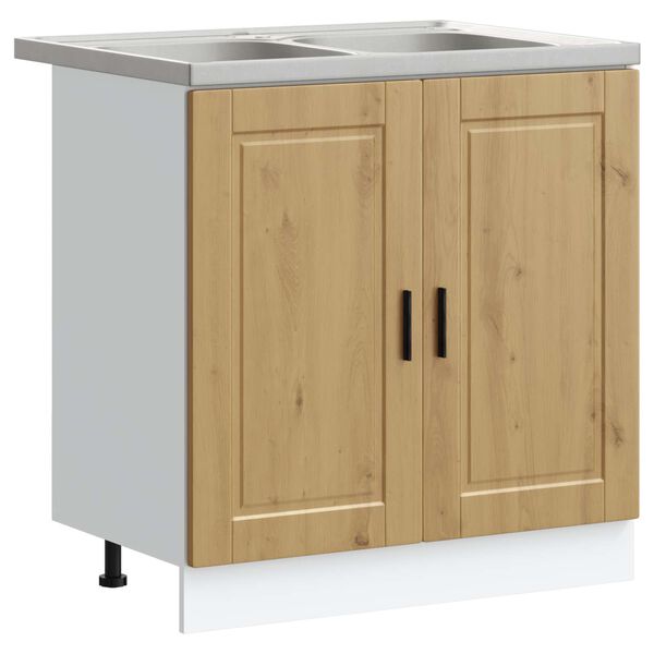 vidaXL Meuble sous &eacute;vier Porto 2 pcs Marron Bois d'ing&eacute;nierie