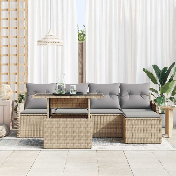 vidaXL Ensemble de canap&eacute; de jardin 6 pcs Beige Poly Rattan
